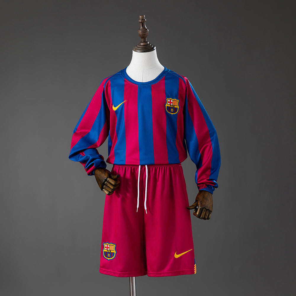 Barcelona 05/06 Home (League Edition) Retro Long Sleeve Kids Kit Jersey SIZE 16-28