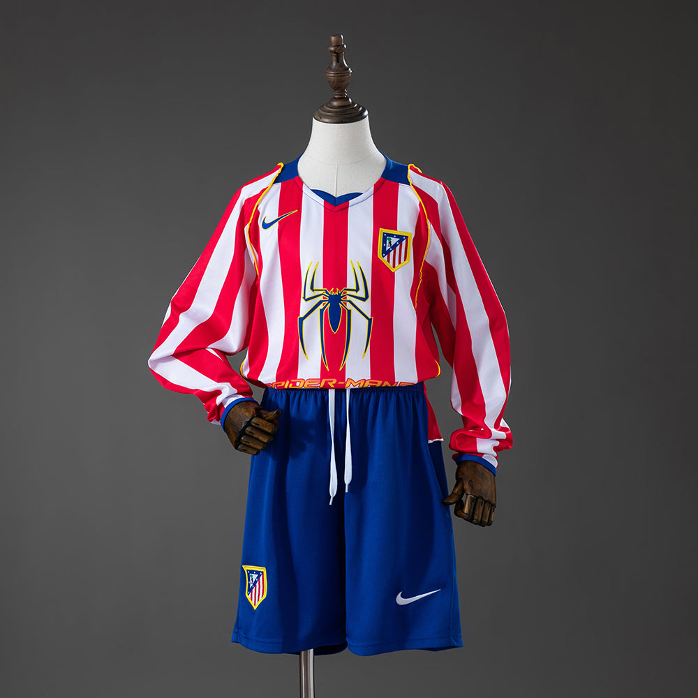 Atletico Madrid 04/05 Home Retro Long Sleeve Kids Kit Jersey SIZE 16-28
