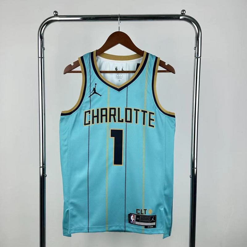 Season 2025 Charlotte Hornets Blue No. 1 BALL NBA Jersey