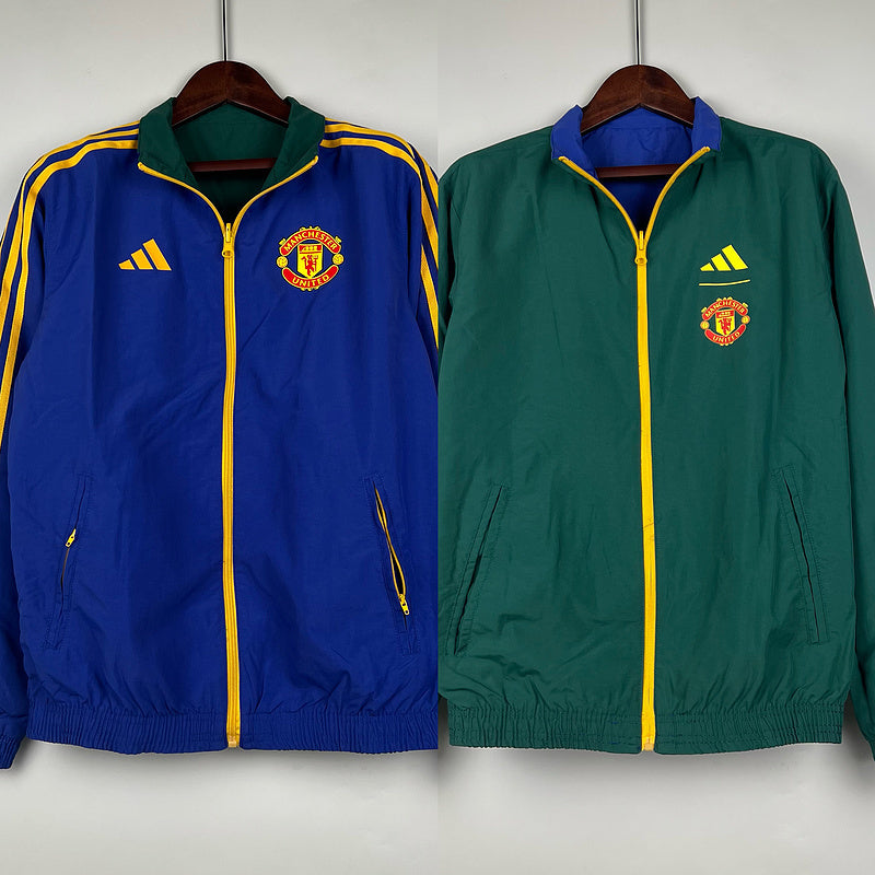 23-24 Manchester United Reversible Green and Bule Windbreaker
