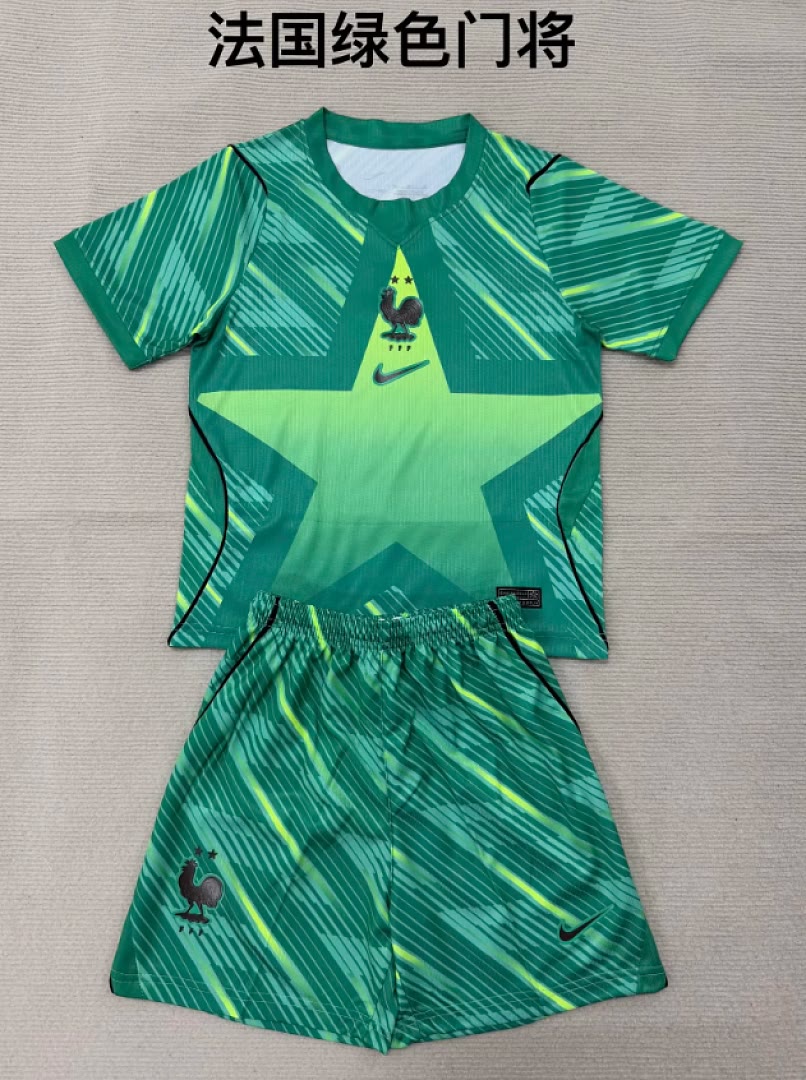 France 2026 World Cup Green Goalkeeper kids Soccer jersey 16-28