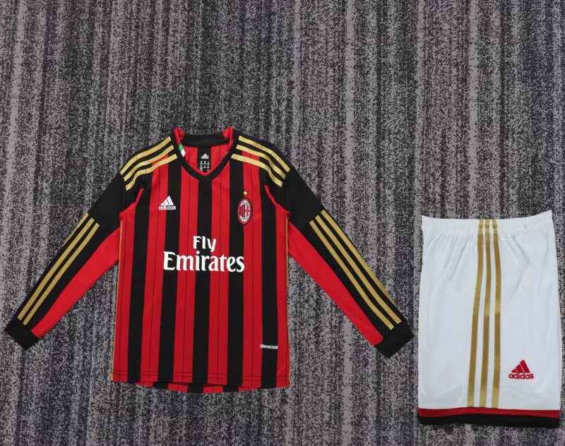 Retro AC milan 2013/14 home Long Sleeve kids size 16-28