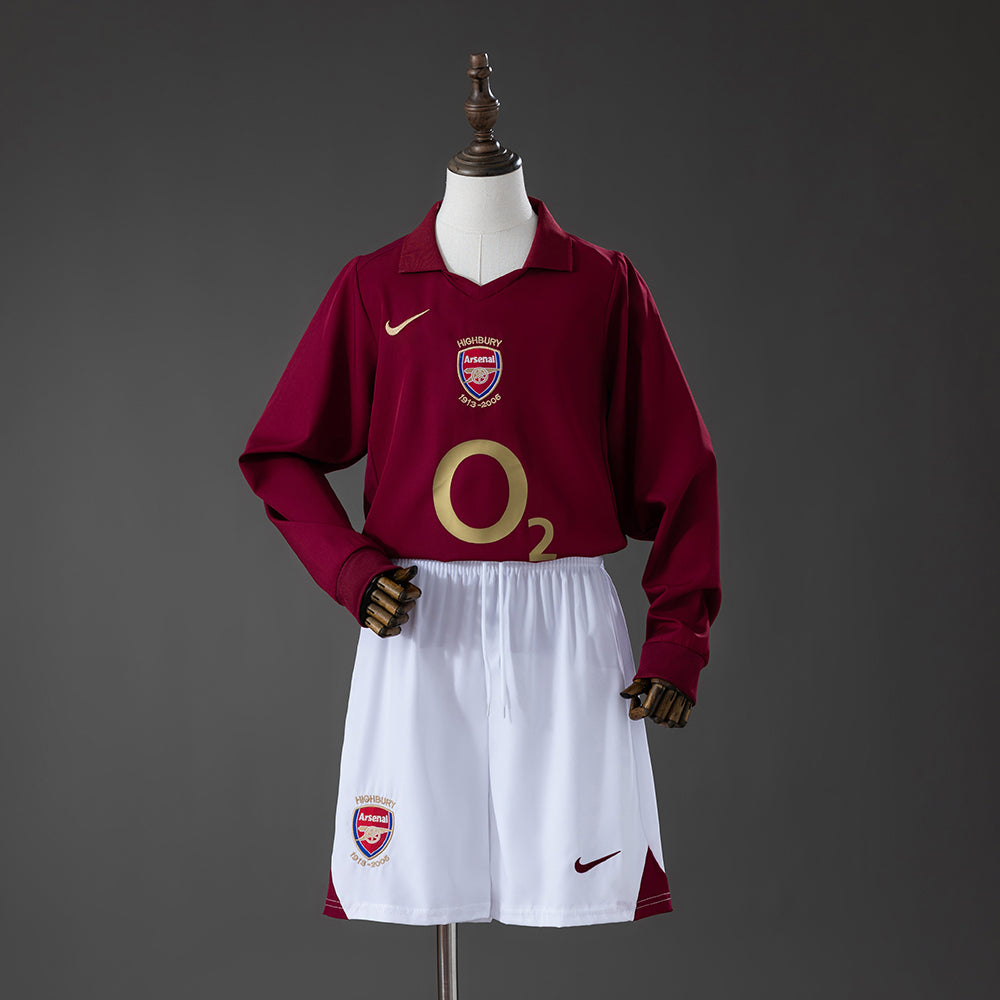 Arsenal 05/06 Home Retro Long Sleeve Kids Kit Jersey Size 16-28