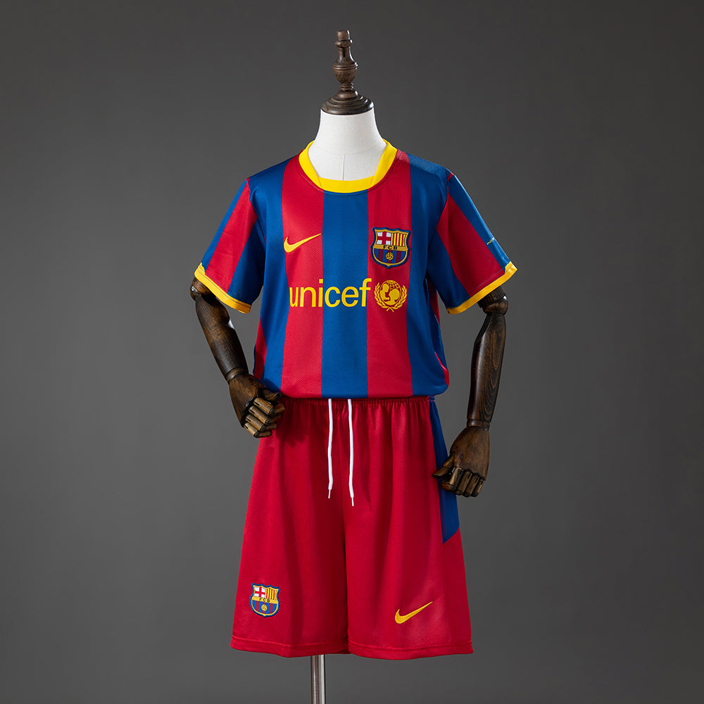 Barcelona 10/11 Home Retro Kids Kit Jersey Size 16-28