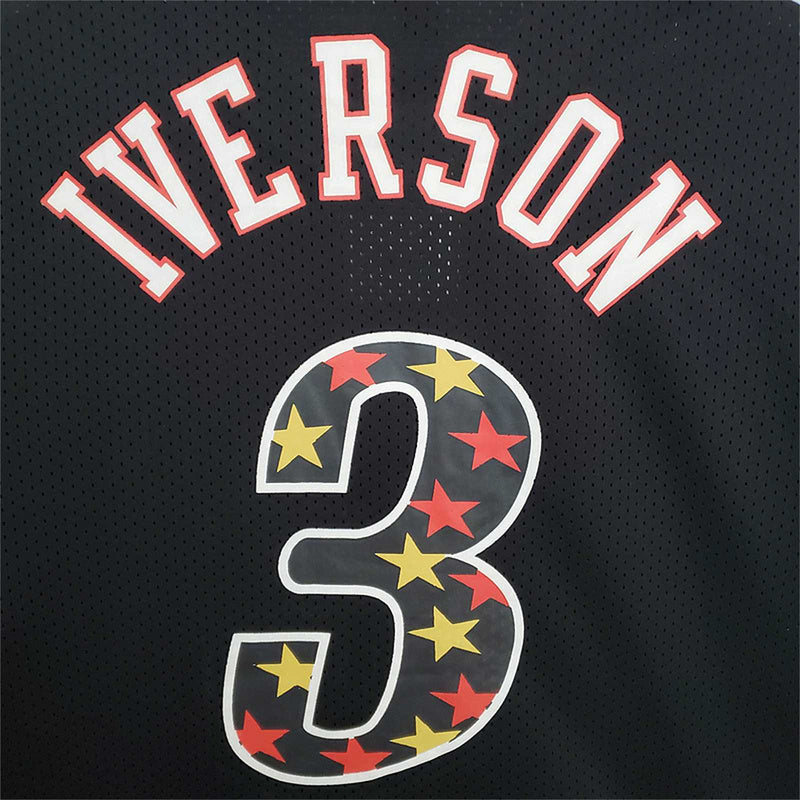Mitchellness 76ers Black No. 3 Iverson Retro Mesh Short Sleeve