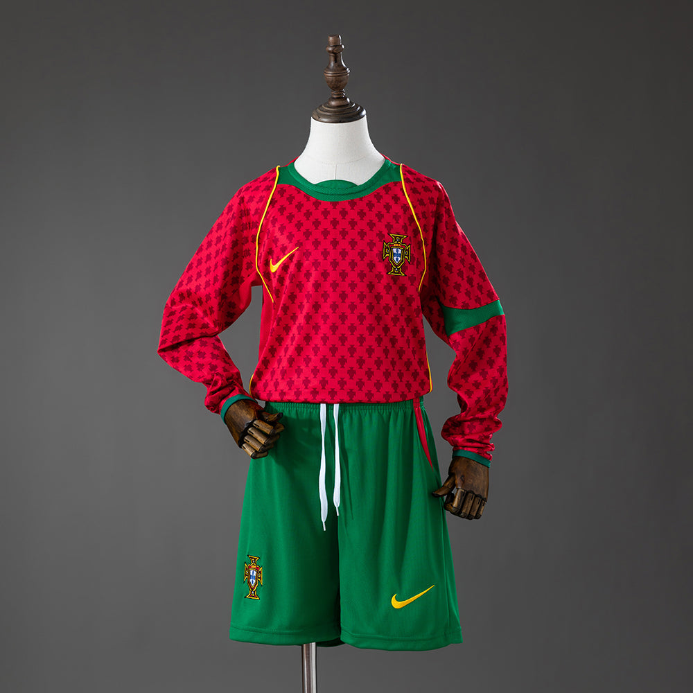 Portugal 2004 Home Retro Long Sleeve Kids Kit Jersey SIZE 16-28