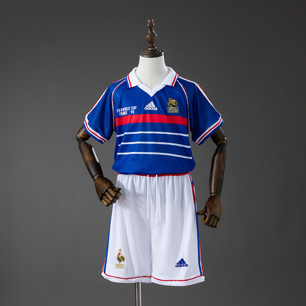 France 1998 Home Retro Kids Kit Jersey Size 16-28