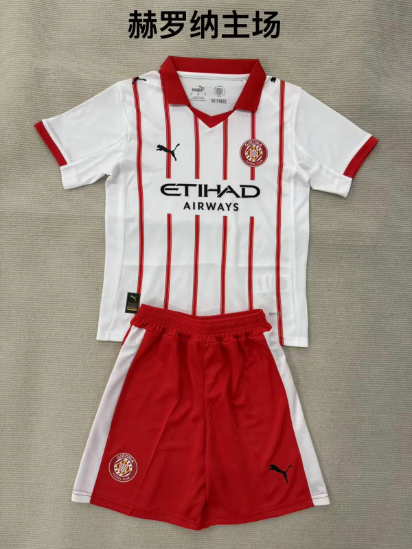 Girona FC 2025-26 home kid kits occer jersey size 16-28