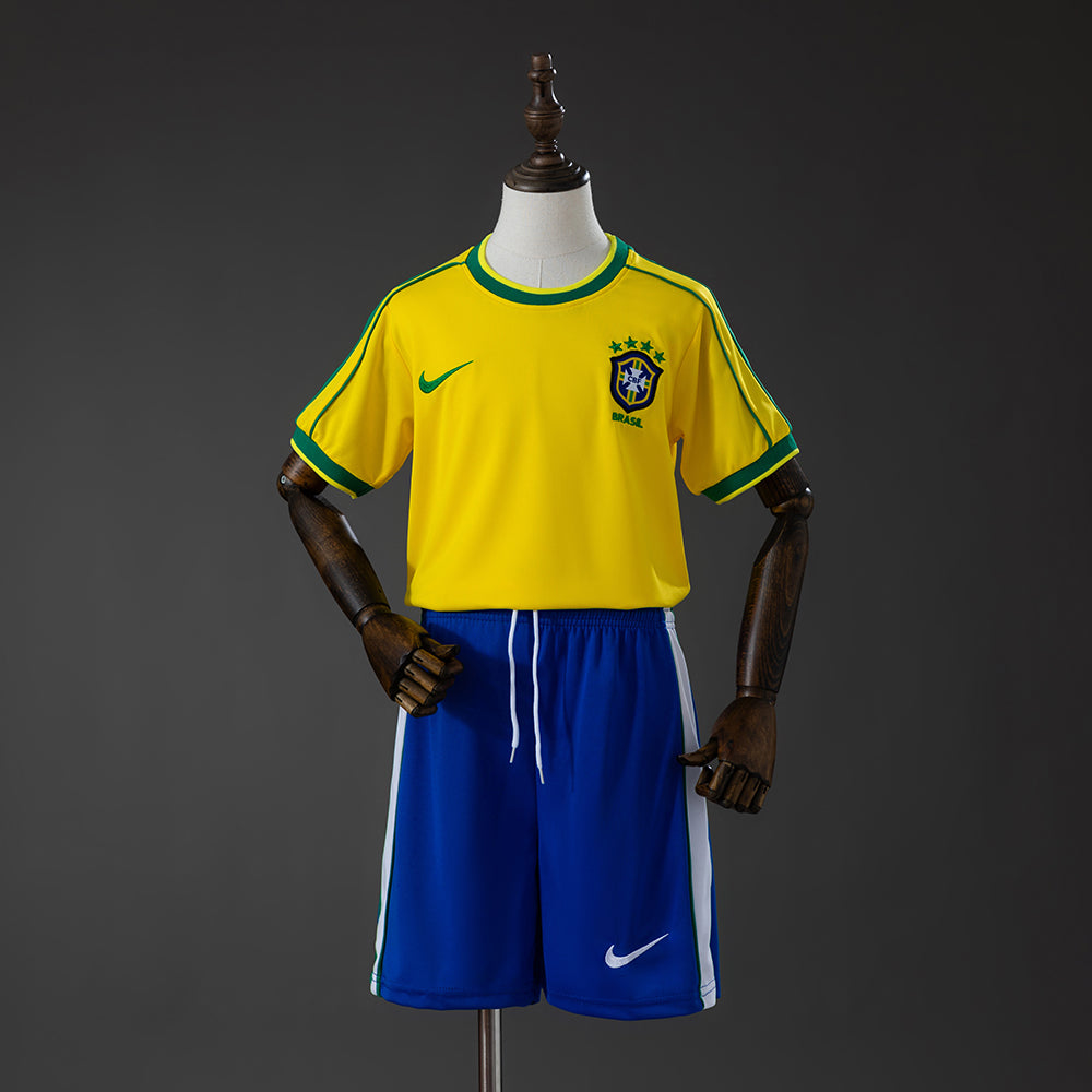 Brazil 1998 Home Retro Kids Kit Jersey SIZE 16-28