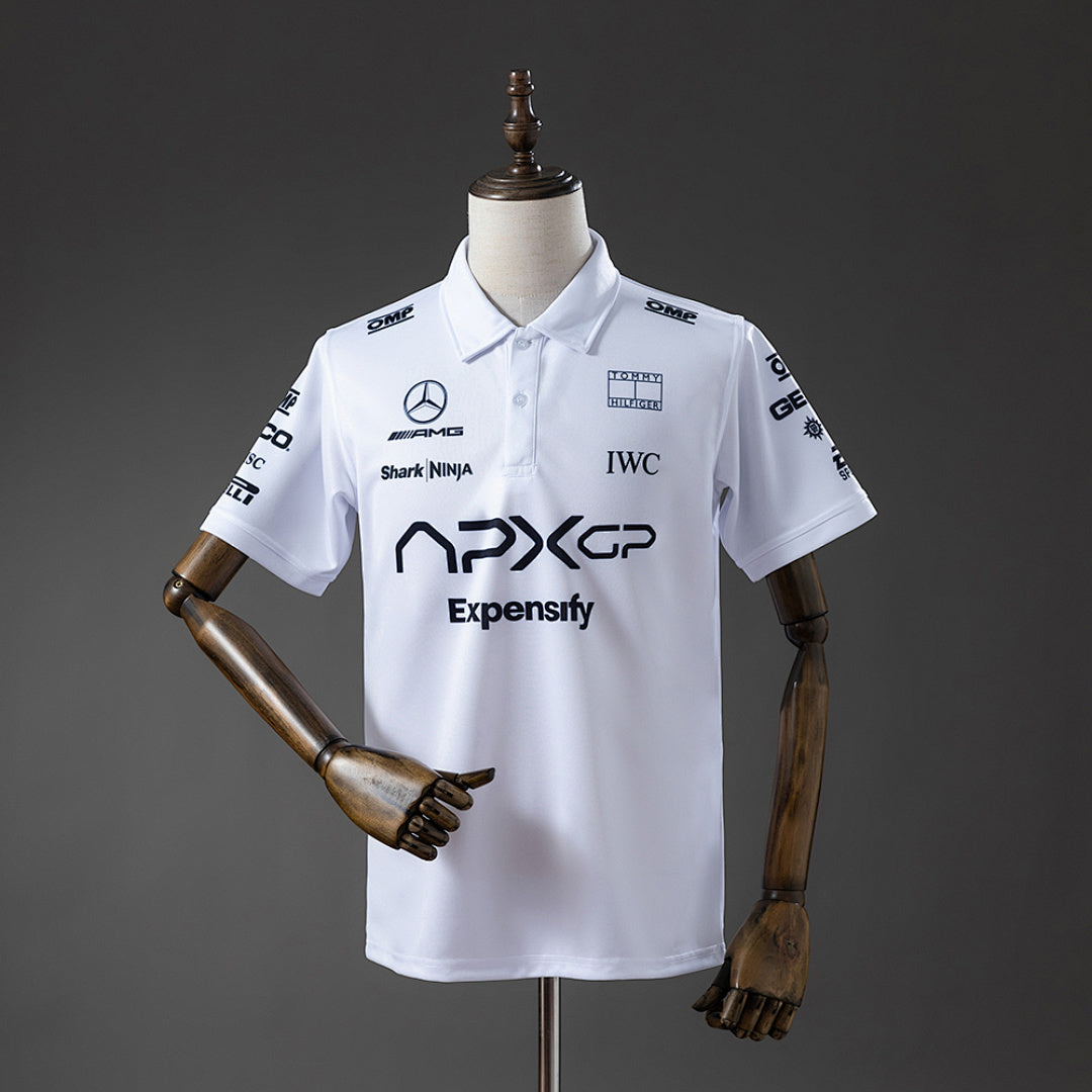 Mercedes 2025 White F1 polo S-3XL
