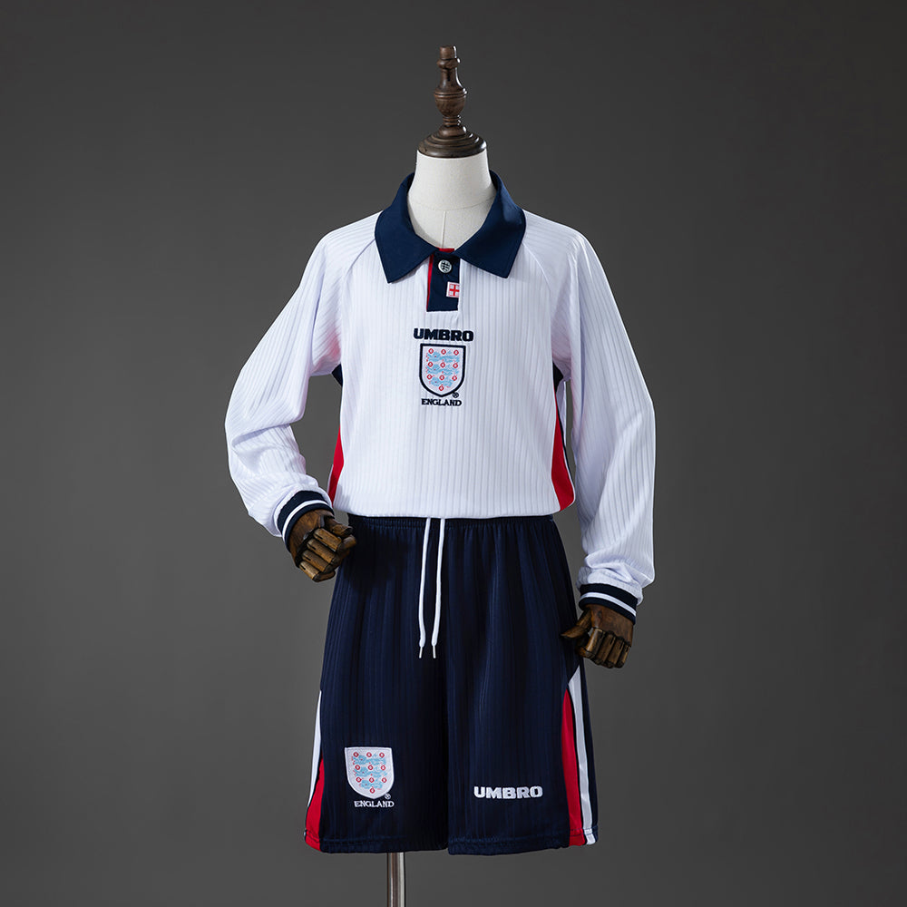 England 1998 Home Retro Long-Sleeved Kids Kit Jersey Size 16-28