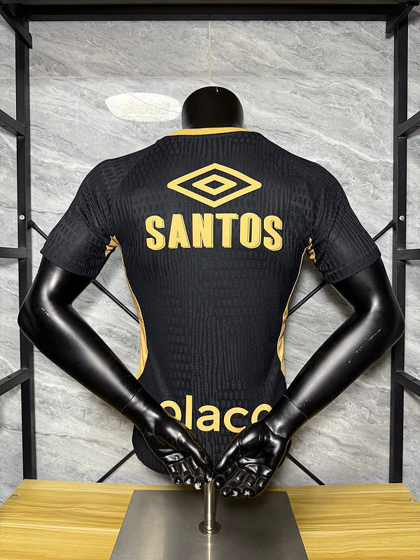 25-26 Santos black with sponsor player version soccer jersey size S-2XL