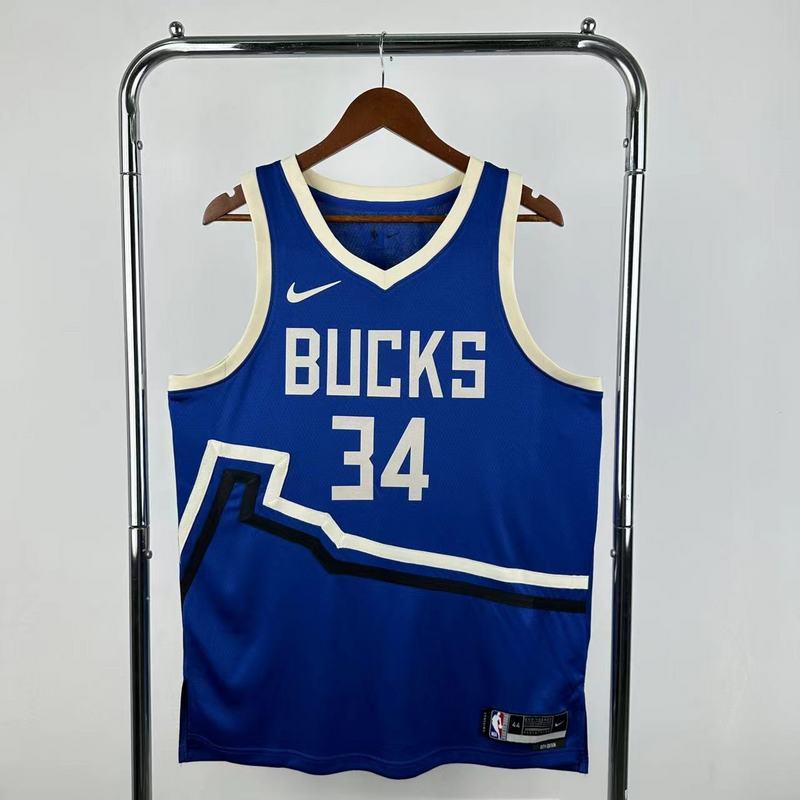 Season 2025 Milwaukee Bucks Blue No. 34 ANTETOKOUNMPO NBA Jersey