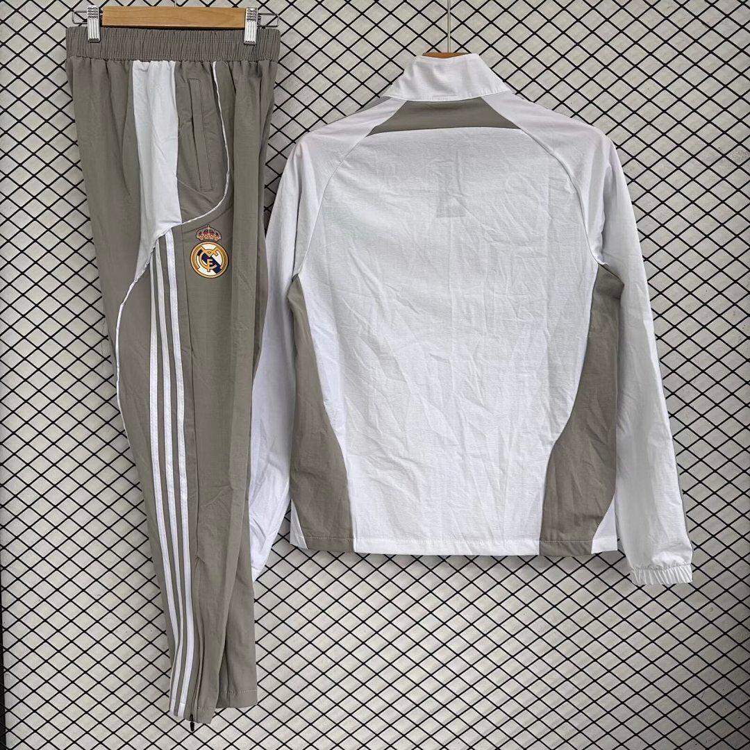 Real Madrid 2025/26 Gray and White Windbreaker Suit Size S-2XL