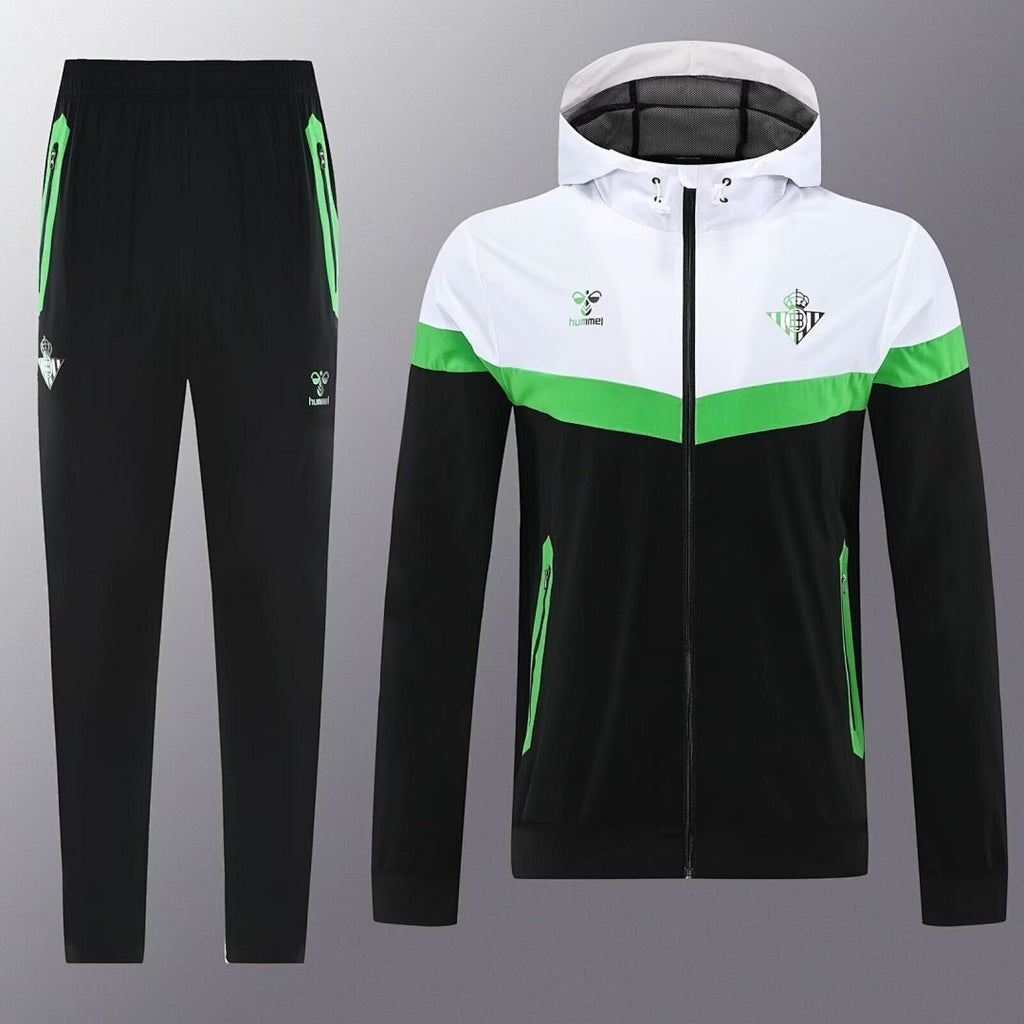 Real Betis 2025/26 Black White Windbreaker Suit Size S-2XL