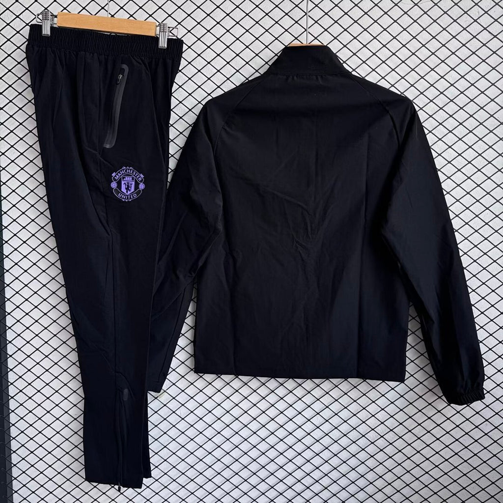 Manchester united 2025/26 Black And Purple Windbreaker Suit Size S-2XL