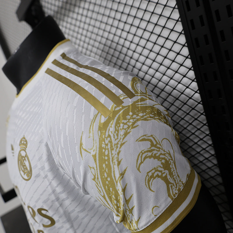 24-25 Real Madrid white and gold dragon player version jersey