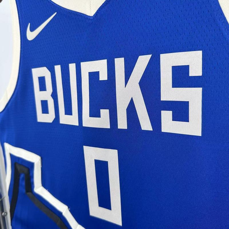 Season 2025 Milwaukee Bucks Blue No. 0 LILLARD NBA Jersey