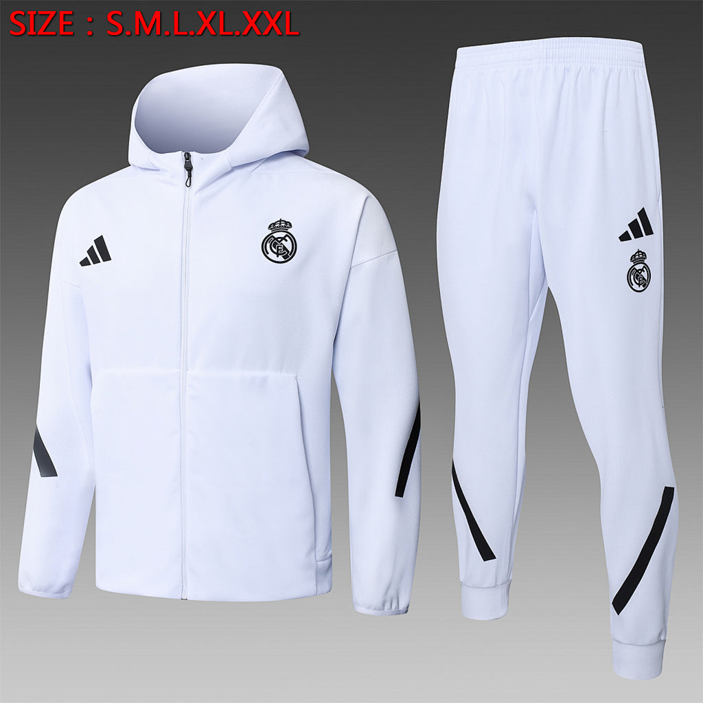 Real Madrid 2025/26 White Hoodie Suit S-2XL