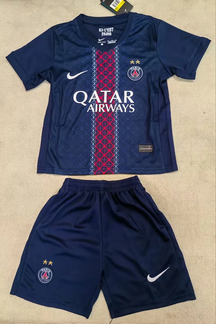 Two Stars PSG Paris 2025/26 Home Kids Kit Size 16-28