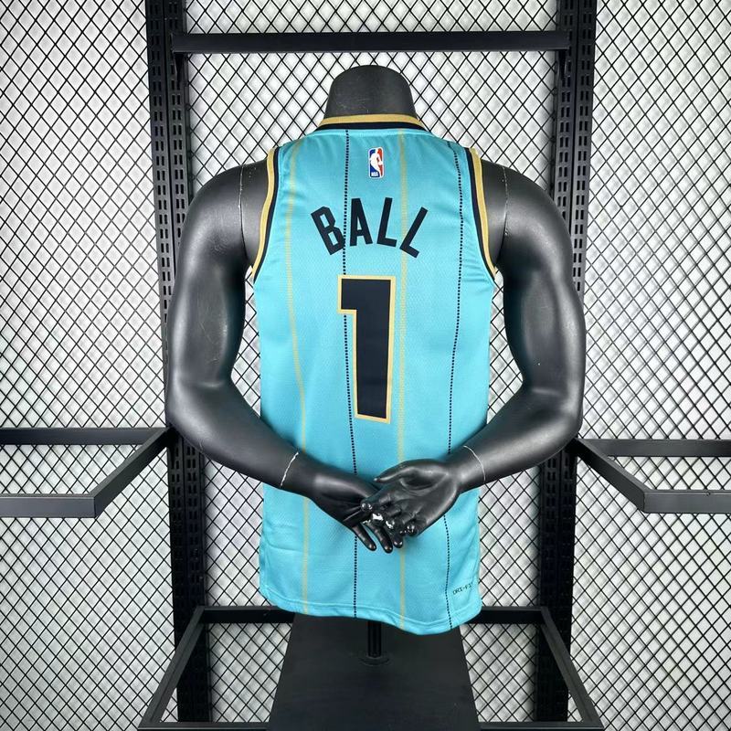 Season 2025 Charlotte Hornets Blue No. 1 BALL NBA Jersey