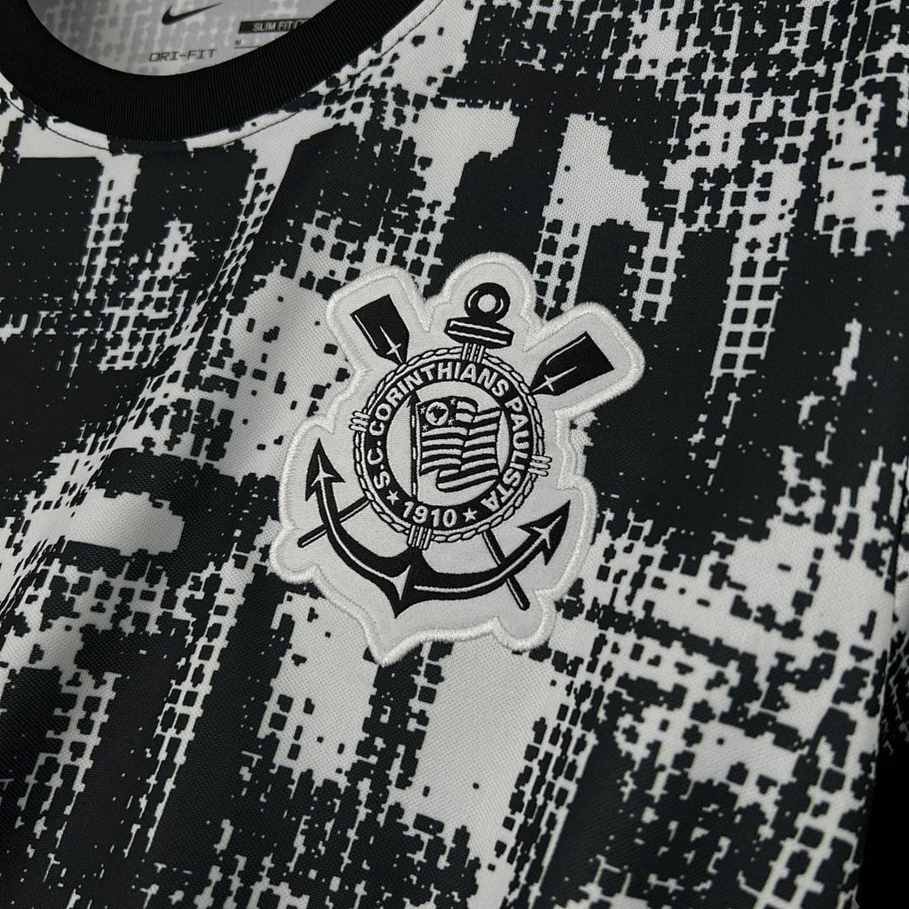 Mens Corinthians 2025/26 Black and White Pre-Match Jersey