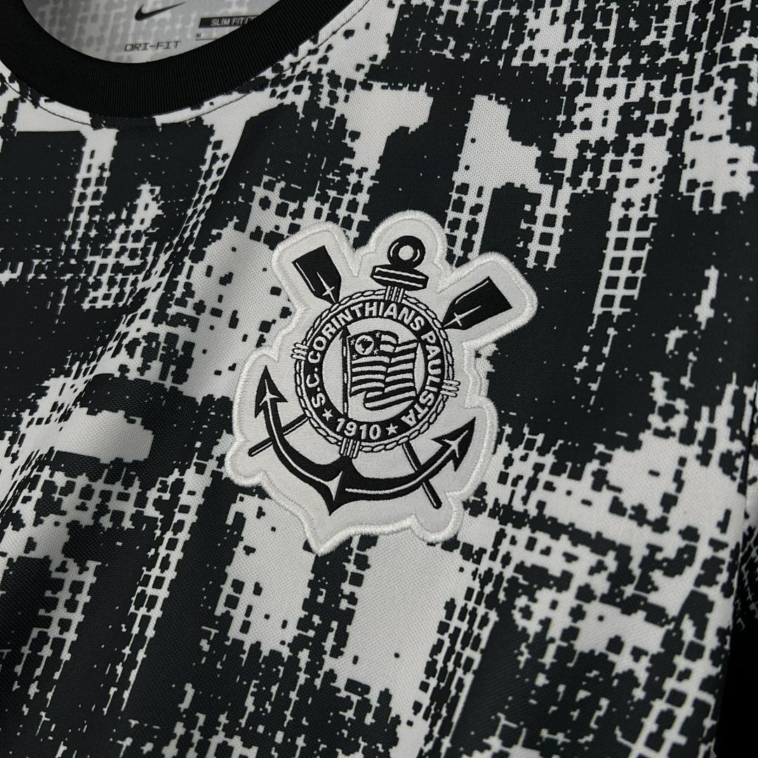 Mens Corinthians 2025/26 Black and White Pre-Match Jersey