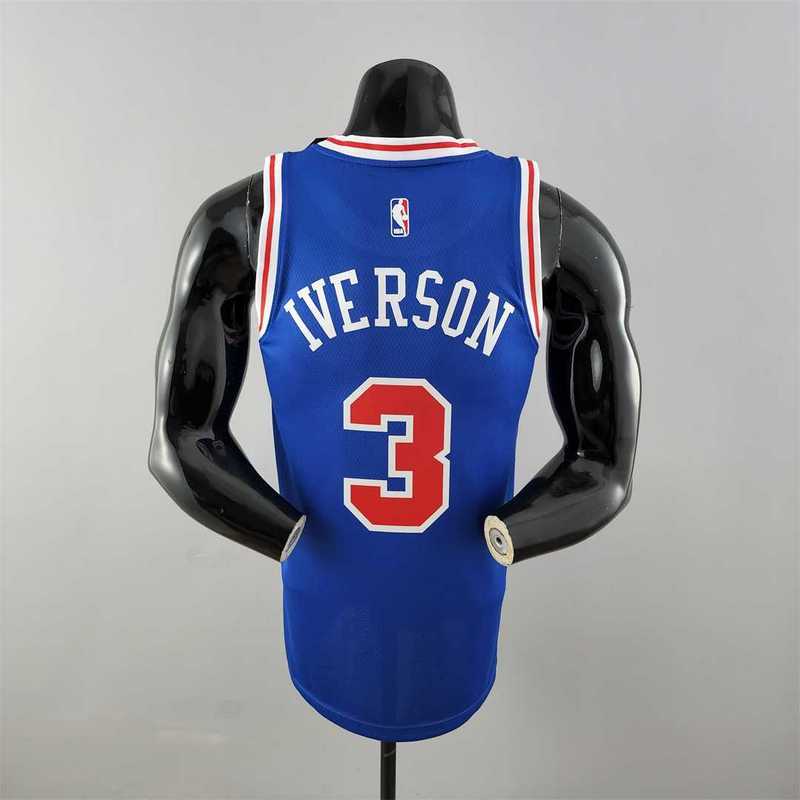 Retro Philadelphia 76ers Iverson #3 crew neck blue NBA Jersey